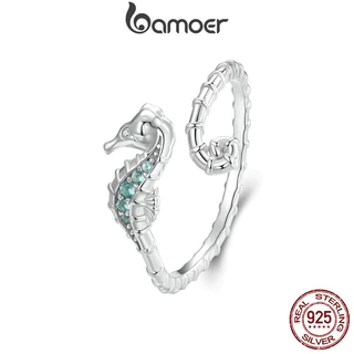 Bamoer 925 Sterling Sliver Mở Nhẫn Cá Ngựa Thiết Kế Trang Sức Thời Trang Quà Tặng Cho Nữ