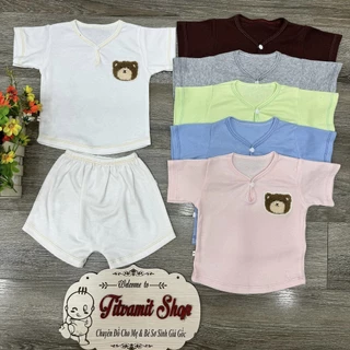 Bộ cộc cotton mặt gấu cho bé trai,bé gái mềm mát mặc hè