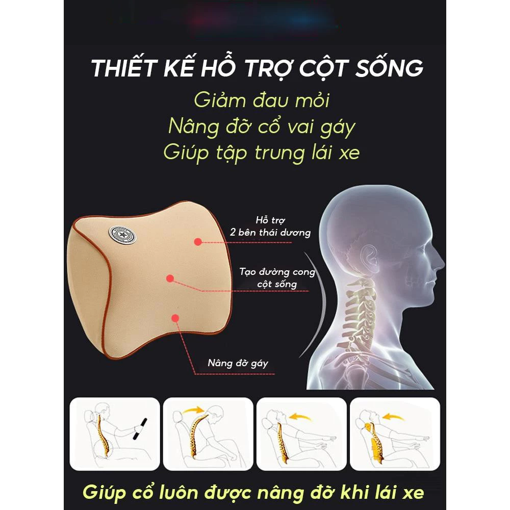 Gối tựa đầu ô tô cao su non AutoX êm mềm thoải mái giảm đau mỏi cổ vai gáy - xeyeu.thc