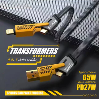 Cáp dữ liệu nhanh kim loại chuyển đổi 4 trong 1, Cáp bện 65W USB C USB A, Cáp sạc nhiều loại cho tất cả các loại thiết bị điện tử