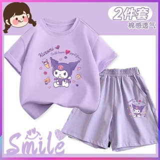 Kuromi Melody Girls 2024 Quần Short Tay Ngắn Phong Cách Mới Mùa Hè Bộ Đồ Trẻ Em Quần Crop Dễ Thương Bộ Đồ Hai Mảnh GBQG