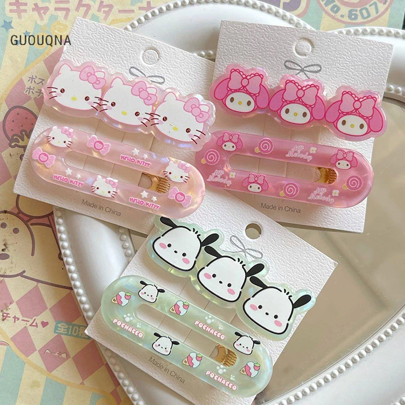 Guouqna 2 Chiếc Anime Kawaii Sanrio Hello Kitty Acrylic Kẹp Tóc Kuromi Cinnamoroll Cô Gái Trẻ Em Dễ Thương Nổ Kẹp Phụ Kiện Tóc Trẻ Em Quà Tặng BASL