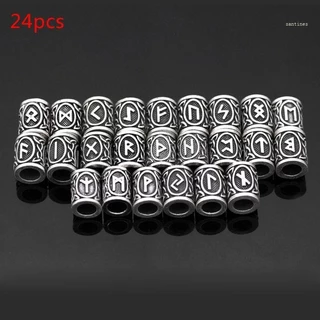 San * 24 Chiếc Vintage Bạc Cho Coast Paracord Bắc Âu Viking Rune Hạt Kim Loại DIY Cổ Vòng Tay Tóc Râu Trang Sức Ma