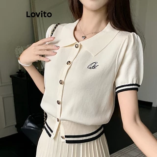 Áo crop top Lovito dệt kim có cổ cài nút tay ngắn màu trơn thường ngày cho nữ LNE24090 (màu mơ)
