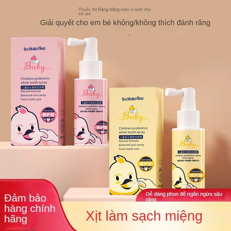 Big Head Bird baby Oral Cleaning spray 1-12 tuổi hương trái cây cho bé trẻ em probiotic răng sức khỏe xịt miệng chống va đập