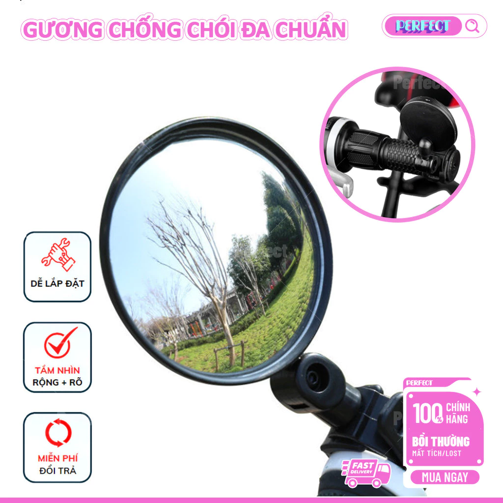 🚴 GƯƠNG CHỐNG CHÓI ĐA CHUẨN - THIẾT KẾ BẢN TRÒN & MẶT GƯƠNG PHẢN QUANG 360°