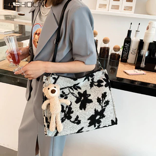 Hashidun Túi Tote nữ cổ điển dung tích lớn jacquard màu tương phản túi đeo vai đơn giản