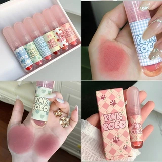 Pinkcoco Viên nang dễ thương Lip Glaze Matte Lipstick Không phai màu Cốc chống dính Retro Làm trắng môi bùn