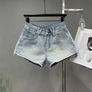 Mùa Hè 2024 Giặt Quần Jean Nữ Cao Cấp Quần Short Mỹ Hot Quần Skinny Slim-fit Hip-packed Quần