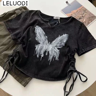 LELUODI áo phông áo thun nữ croptop baby tee Minimalist phổ biến Casual xu hướng A29J1K5 17Z240426