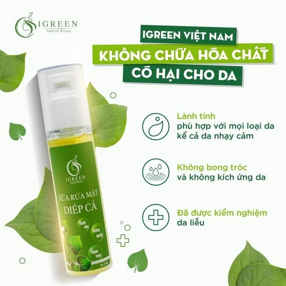 Sữa rửa mặt diếp cá thiên nhiên IGREEN hỗ trợ giảm mun dạng gel không kích ứng 150ml