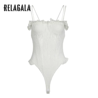 Relagala Nữ 2024 Mới Thời Trang Màu Ren Phối Cảnh Gợi Cảm Mỏng Primer Suspender Bodysuits