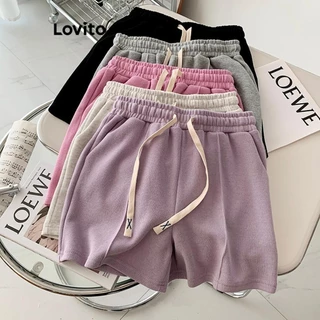 Lovito Quần short có dây buộc phía trước có cấu trúc đơn giản thông thường dành cho nữ LNE57181