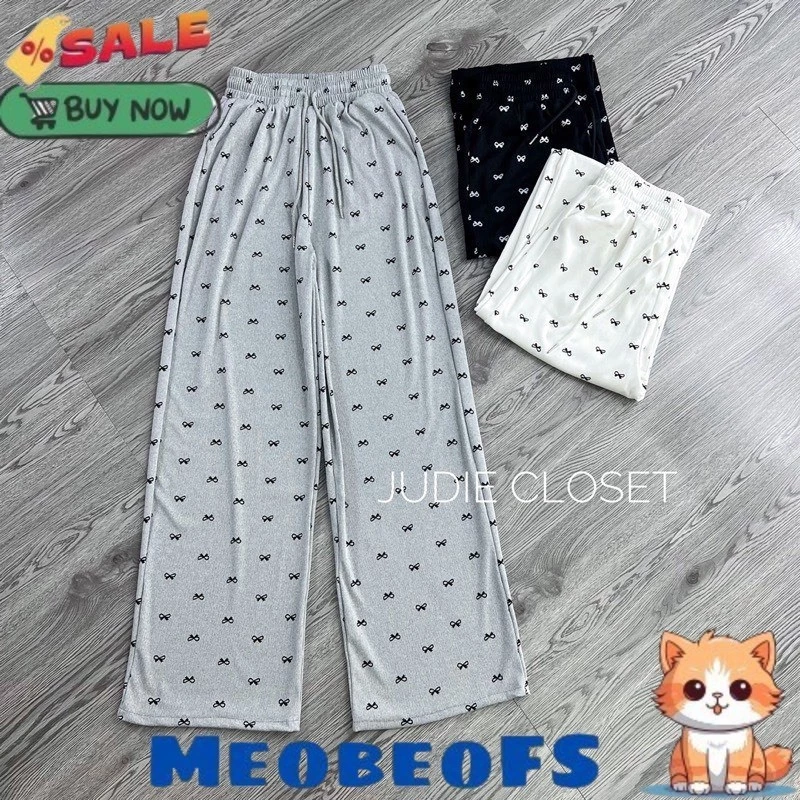 Quần Suông Dài Nơ Nhỏ In Kín HotHit Quần Ống Rộng Chất Cotton Mềm Mịn Nữ Tính NA352