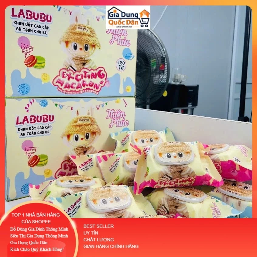Thùng 32 Gói Khăn Ướt LABUBU ( Mẫu Mới Siêu Hót ) Thiên Phúc gói 120 Tờ Không Mùi, không Parapen ND888