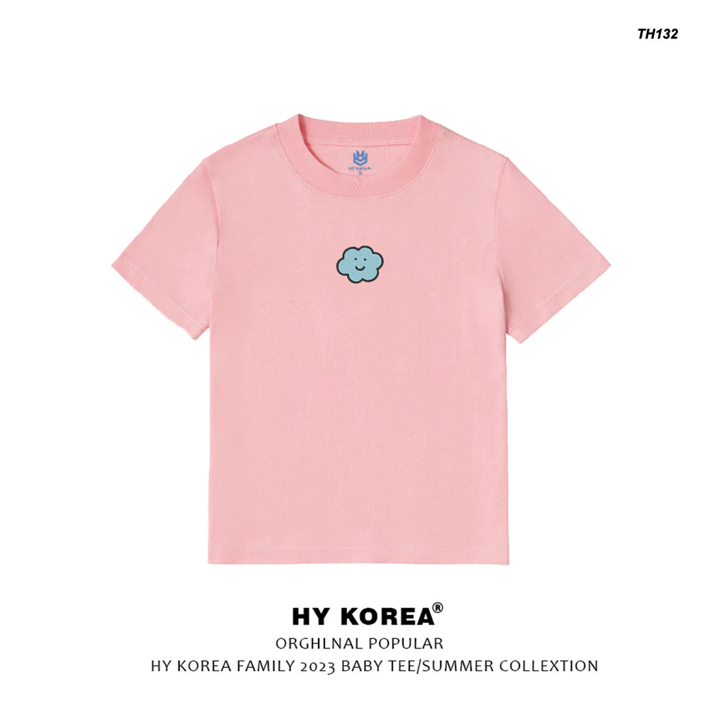 Baby Tee HY KOREA áo thun nữ thêu Mây xanh 132 cotton 100% co dãn tay ngắn