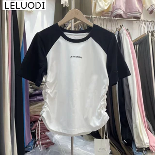 LELUODI áo phông áo thun nữ croptop baby tee thời trang Popular Cổ điển Hàn Phong WTX2450LO8 20Z240513