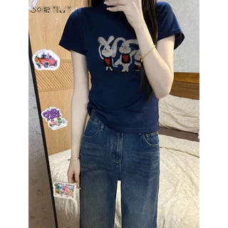 SOERVIMY áo phông áo thun nữ croptop baby tee Vintage Thời trang Cute Dễ thương WTX2450ZMD 21Z240523