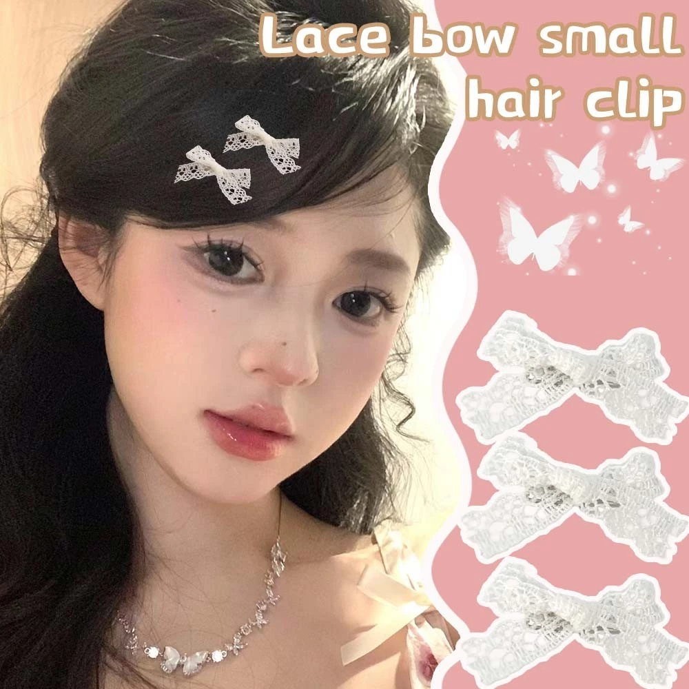 1 / 8 Kẹp Tóc Nơ Ren Trắng - Kẹp Tóc Bên Nơ - Mũ Đội Đầu Barrettes Bé Gái - Hàn Quốc, Kẹp Mỏ Vịt Ngọt Ngào - Phụ Kiện Tóc