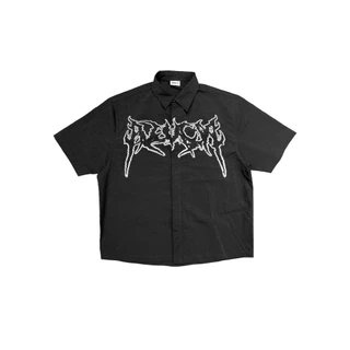 Áo sơ mi BLVCK Logo Destroy Wrinkle Nylon - vải dù nhăn, form suông rộng, Unisex