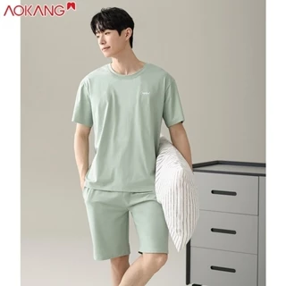 Aokong Bộ đồ ngủ modal mùa hè Hàn Quốc dành cho nam tay ngắn đơn giản + quần short mỏng quần áo gia đình phù hợp với