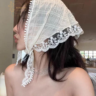 Roselife Pháp Mục Vụ Phong Cách Vintage Ren Voan Tóc Bandanas Khăn Cho Nữ Cô Gái Mùa Hè Hợp Thời Trang Tam Giác Khăn Trùm Đầu Phụ Kiện