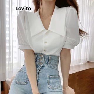 Lovito Áo sơ mi trơn có cúc thông thường cho nữ L86ED350