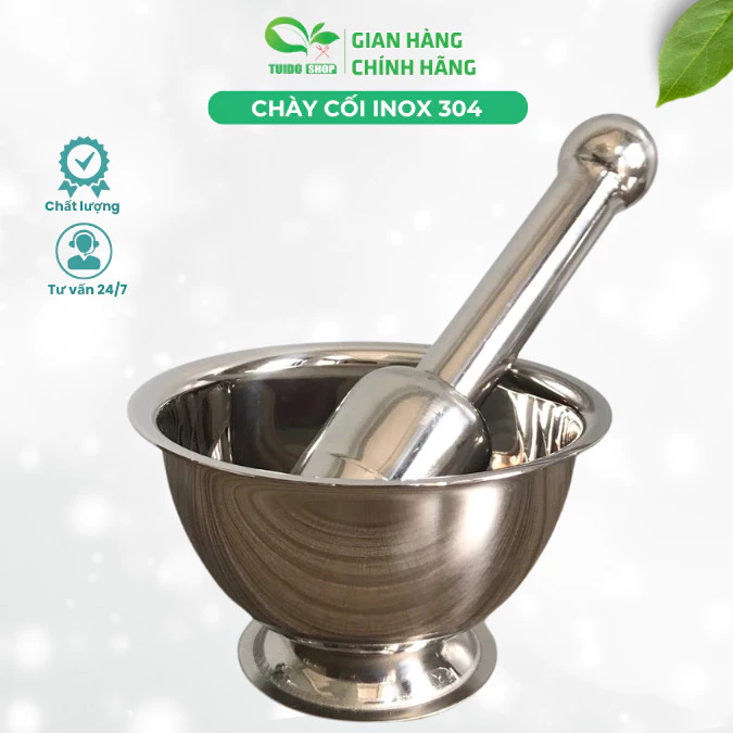 Bộ chày cối inox cao cấp.Thiết kế inox nguyên khối chắc chắn, inox 304 sáng bóng,không gỉ TUIDO SHOP