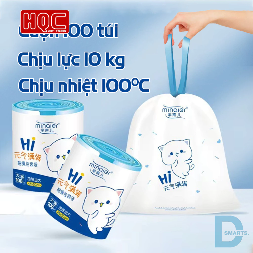 Túi đựng rác dây rút Minaier chống rò rỉ nước, không sợ bẩn tay | Túi đựng rác cuộn 100 túi siêu dai