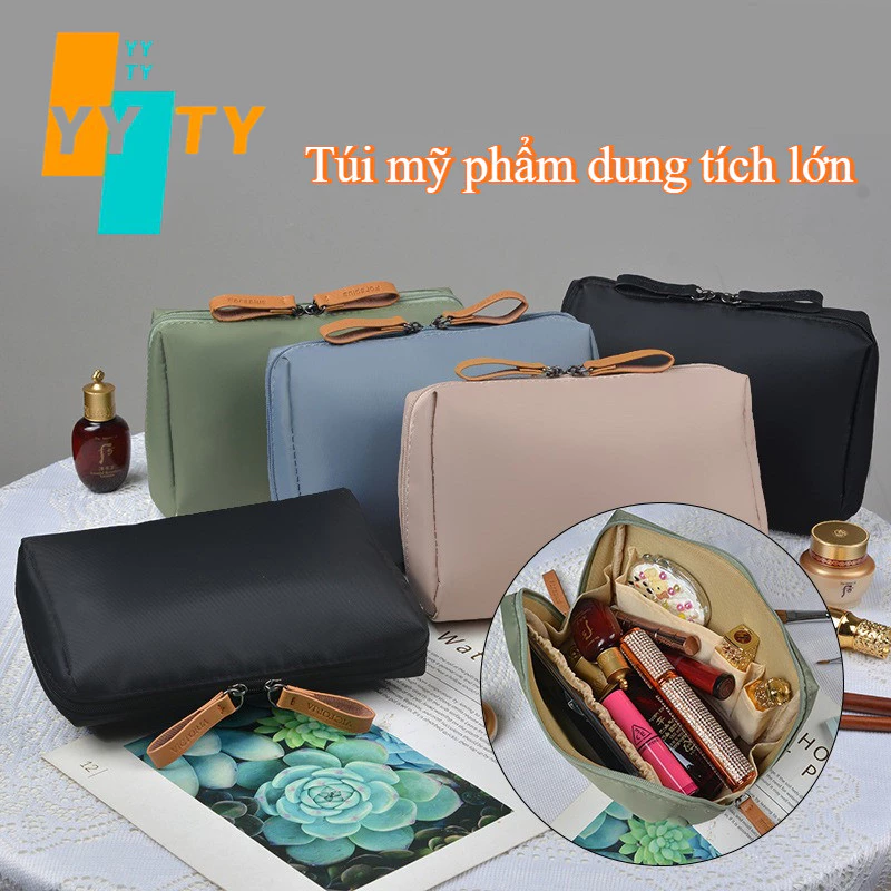 YYTY Túi đựng mỹ phẩm Da PU không thấm nước, Túi đựng đồ Trang Điểm phụ nữ xách tay,Có thể gập lạ