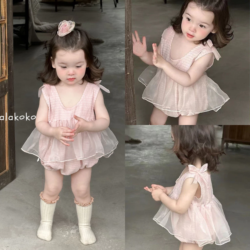 Câu Lạc Bộ Cho Bé Váy Ren Không Tay Sơ Sinh Bé Gái Áo liền quần Dễ Thương Ánh Sáng Màu Hồng Nơ Trang Trí Áo liền quần Trẻ Sơ Sinh Bé Gái Romper Quần Áo Cho Bé 0-2 Tuổi