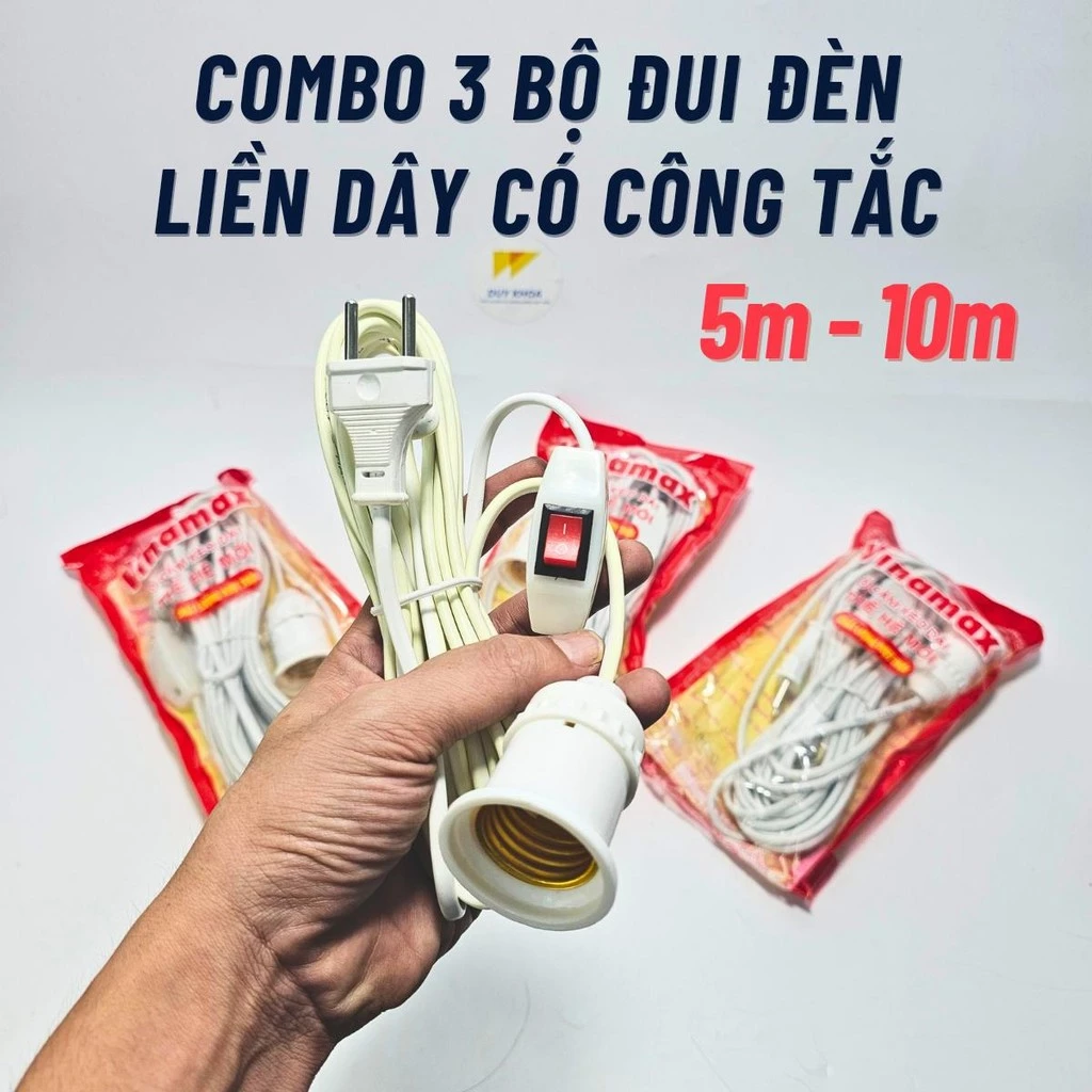 Combo 3 bộ Đuôi đèn liền dây có công tắc VINAMAX dây dài 10m & 5m