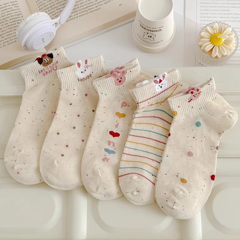 Combo 10 Đôi Tất Thỏ Bông Chấm Bi Cổ Ngắn Hình Dễ Thương