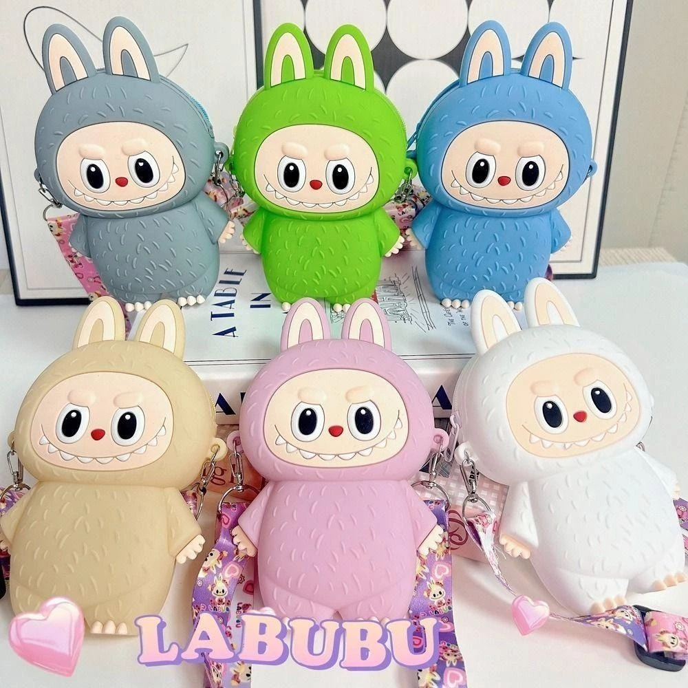 【Hwang】Túi Labubububu, Túi dây kéo silicon, Túi đeo chéo đáng yêu hoạt hình chống nước thời trang dành cho trẻ em