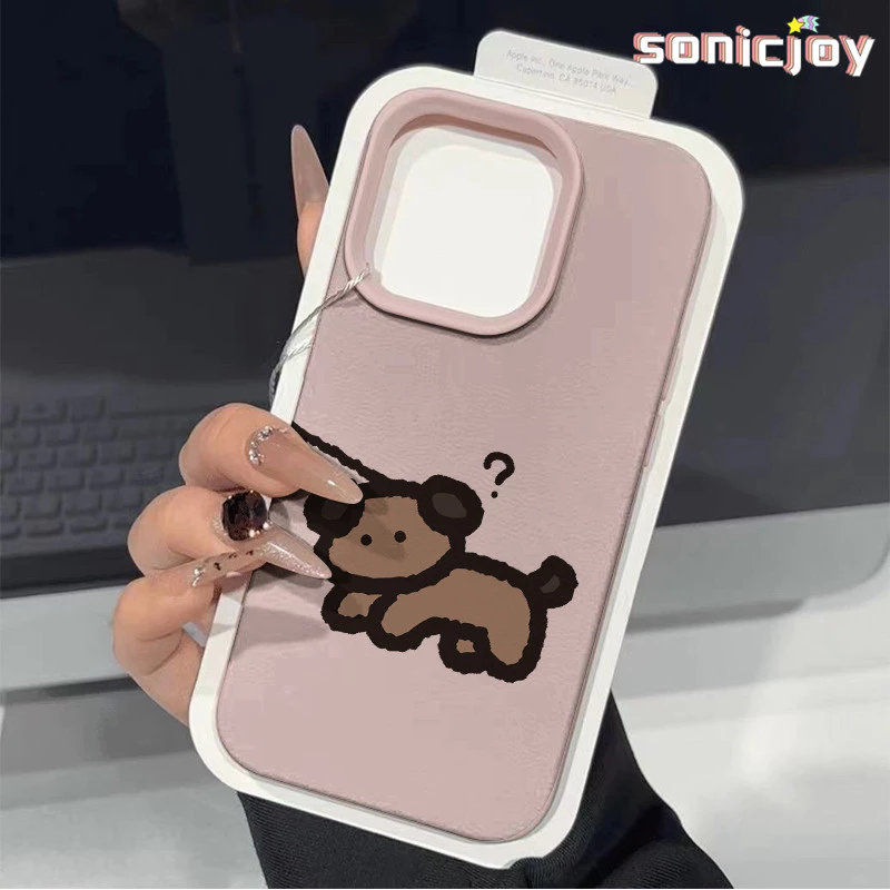 Ốp lưng Chó Con Dây Xích Dễ Thương Thích Hợp Cho IPhone 11 12 13 14 15 16 Pro Max X XR XS Max 7Plus 8Plus Vỏ Da Mềm Thời Trang-SY