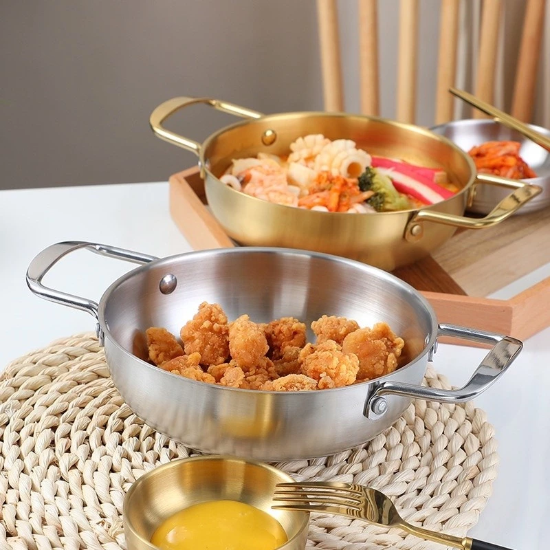 Nồi Nấu Mì Cay INOX Mạ Vàng, Chảo Đáy Sâu Chống Dính Làm Nồi Lẩu, Xào Nướng Tại Bàn, Dùng Được Bếp Gas, Bếp Điện Bếp Từ