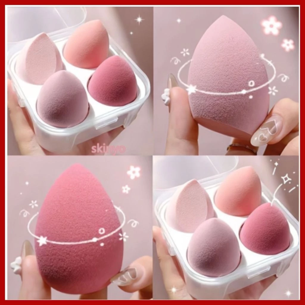[SET 2] Hộp 4 Mút Trang Điểm Giọt Nước HTD420 Tán Kem Nền Và Phấn, Mềm Mịn, Tông Pastel Xinh Xắn