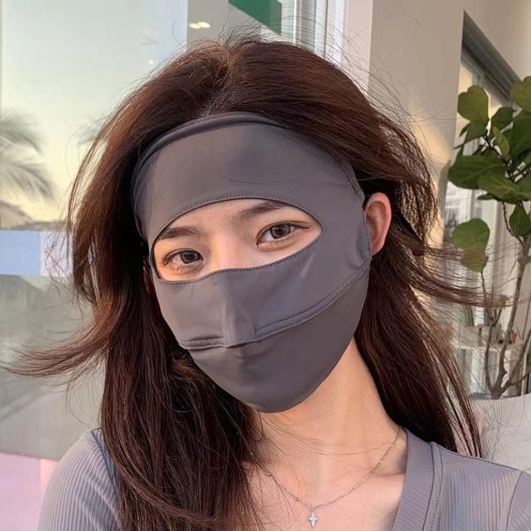 【Hwang】Khẩu trang chống nắng che trán - Khẩu trang ninja hai lớp che kín mặt chống nắng UPF 50+ Chất liệu lụa