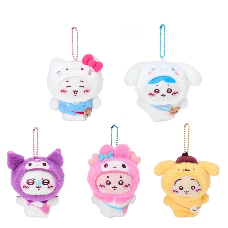 Chiikawa X Sanrio Series Hachiware Usagi Plushie Đồ Chơi Hello Kitty Kuromi Sang Trọng Móc Khóa Túi Mặt Dây Chuyền Trẻ Em Quà Tặng