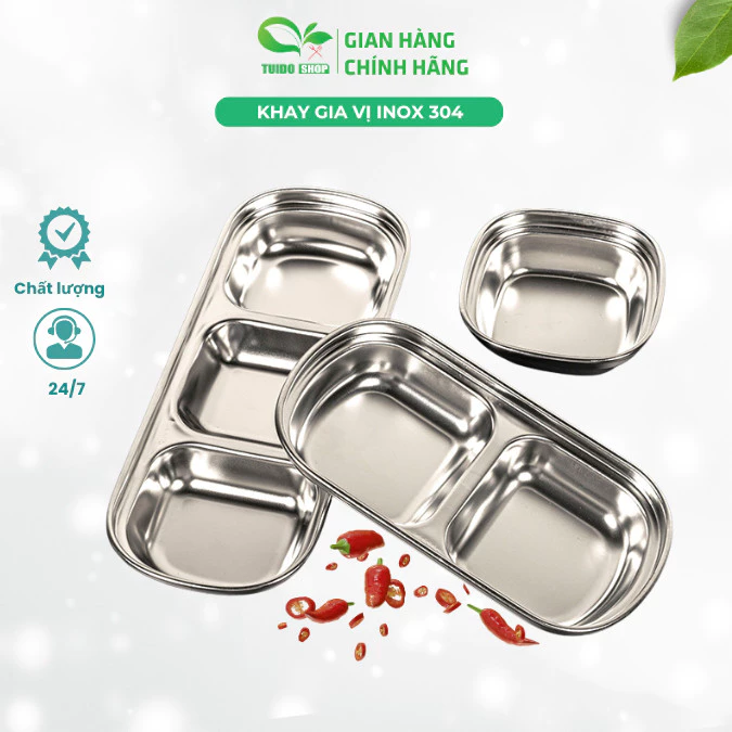 Khay đựng gia vị, khay đựng nước chấm màu bạc, chất liệu inox 304- đa năng, siêu bền  TUIDO SHOP