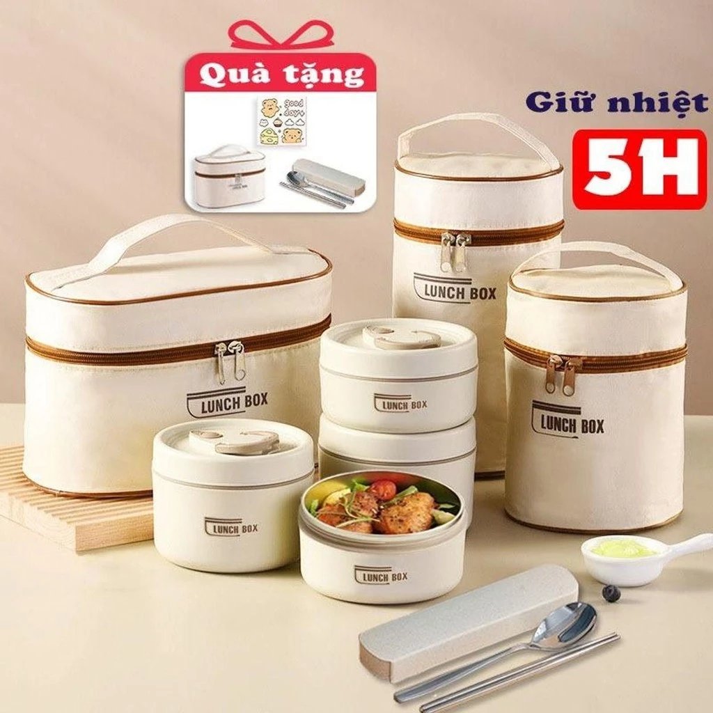 [TẶNG TÚI + ĐŨA THÌA] Hộp đựnġ cơm giữ nhiệt 2, 3 , 4 tầng dùng được lò vi sóng