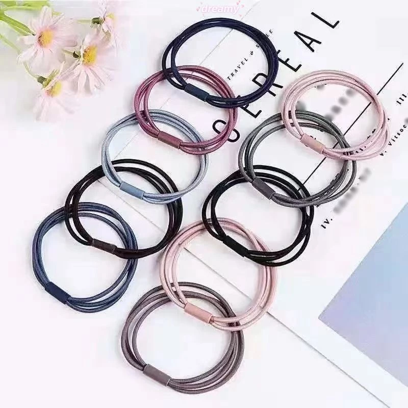Dây buộc tóc đàn hồi cao mơ màng Dây cao su màu trơn Dây buộc tóc 3 trong 1 Nữ Mũ đội đầu nhỏ tươi