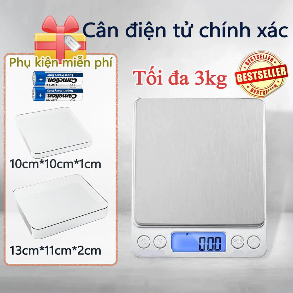 Chọn ngay! Cân Điện Tử Bếp Đa Năng - Chính Xác 0.1g, Đĩa Inox - Tặng 2 Pin Mới Ngay Giao Hàng!