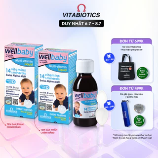 Combo 2 Siro Uống Cho Bé Vitabiotics WELLBABY Multi-Vitamin Liquid Vị Cam Mạch Nha Ngon Miệng, Tăng Sức Đề Kháng 150ml