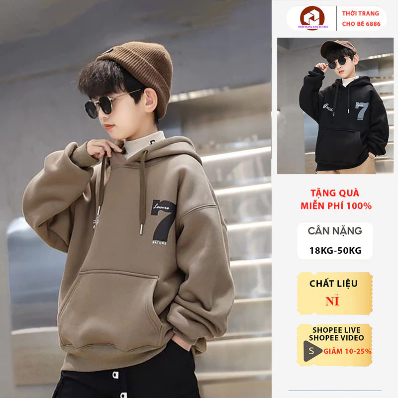 Áo hoodie nỉ bé trai, áo khoác nỉ bé trai mẫu số 7, áo thu đông bé trai size 18-52kg chất nỉ bông dày dặn, áo bé trai