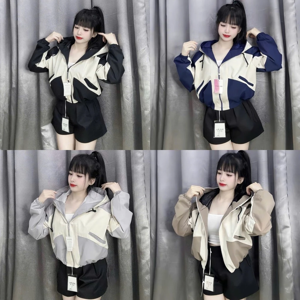 Áo Khoác Gió Nữ 2 Lớp Kiểu Dáng Croptop Phối Màu Xinh Xắn,Trẻ Trung,Năng Động