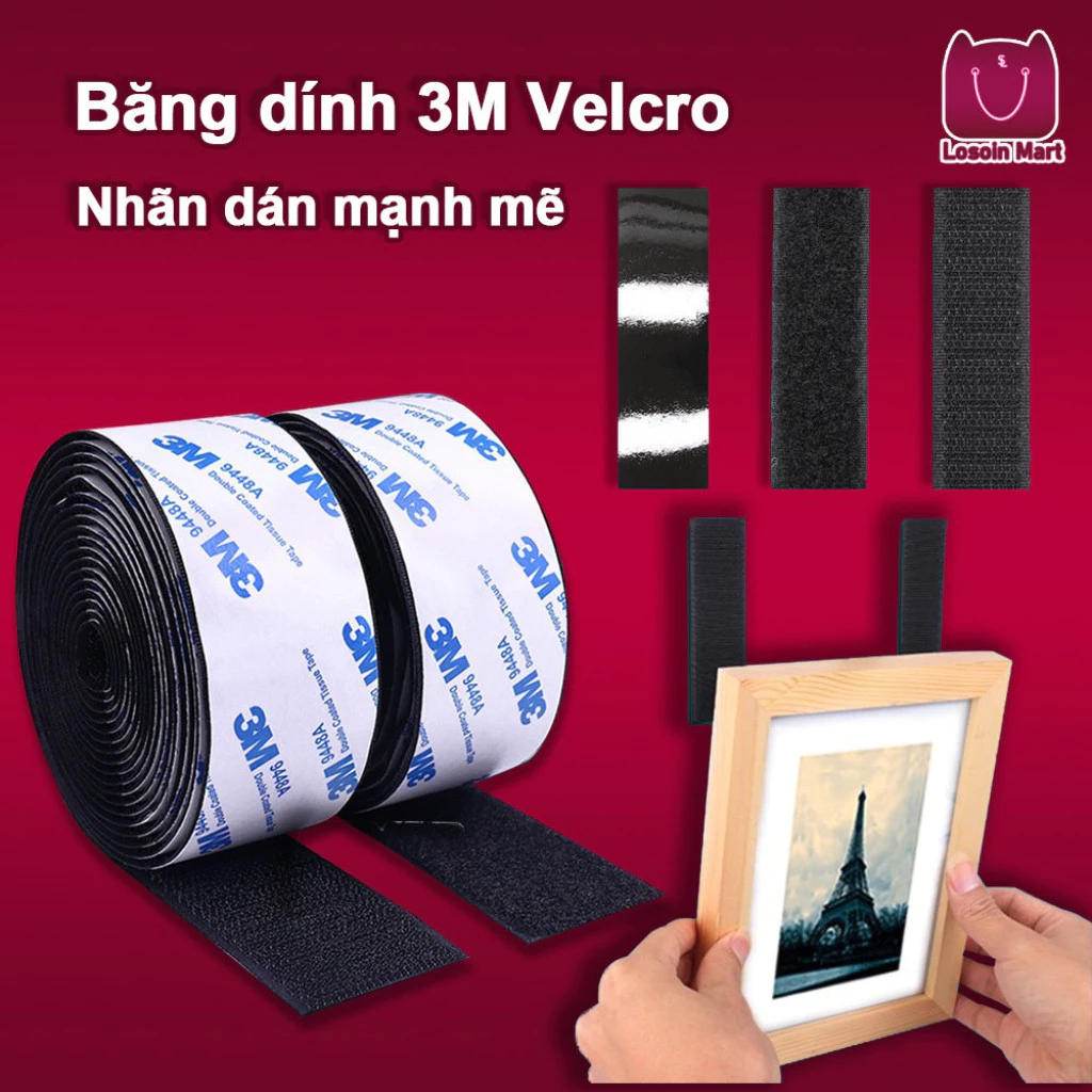 1 Mét Cuộn Keo 2 Mặt Băng Gai Dính Velcro Dán Xé Treo Đồ Tiện Lợi