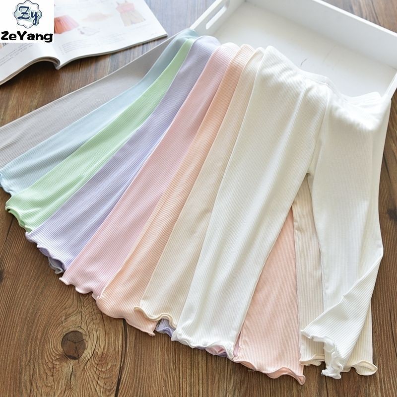 [Zy] 70-140 Hàng có sẵn cho trẻ em Quần có ren lụa băng Macaron Quần legging Slim-fit Quần Fungus Edge thường ngày Bé gái Pit Strip legging co giãn phù hợp