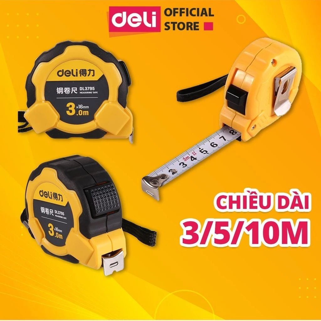 Thước Cuộn Thép Deli Cao Cấp Chính Hãng Đủ Size Chất Liệu ABS Bọc Cao Su Chuyên Sử Dụng Cho Xây Dựng