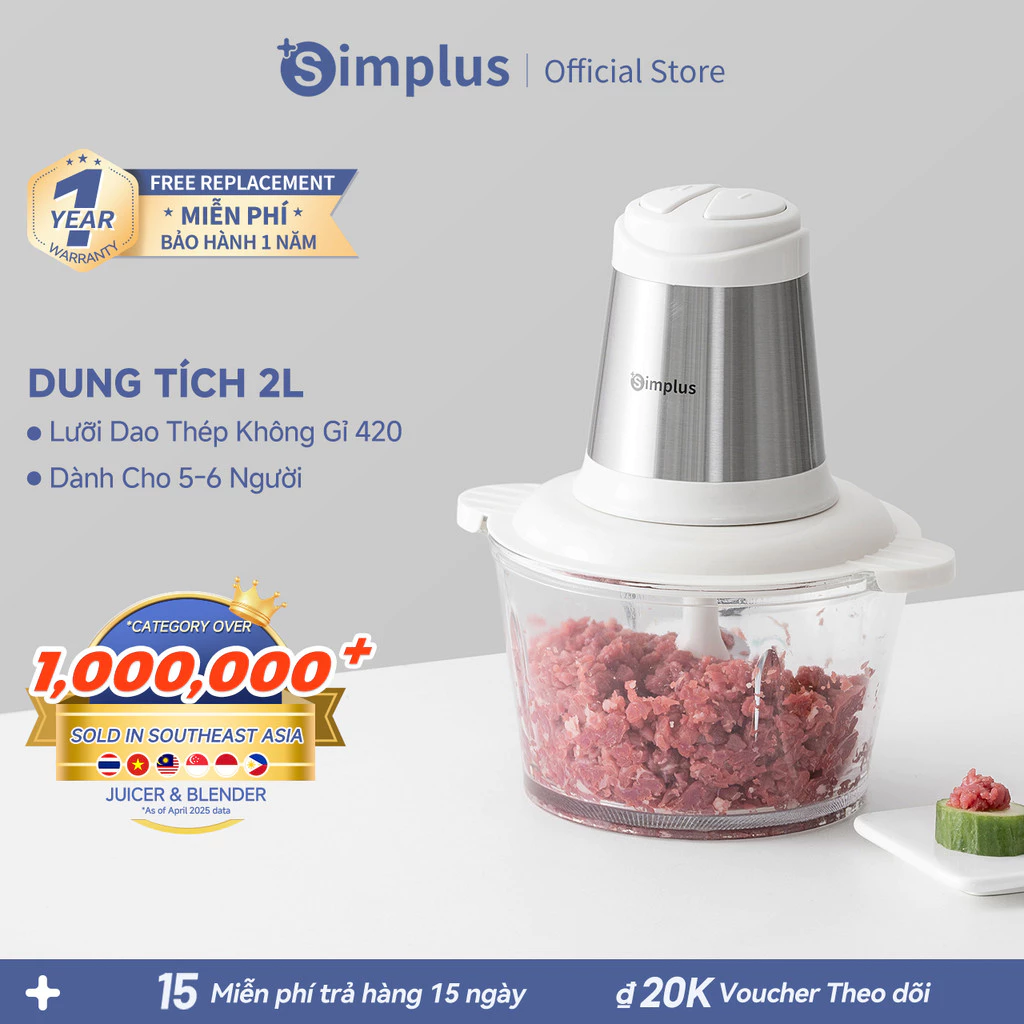 Simplus Máy Xay Thịt 1.8L Cối Thủy Tinh 420 Lưỡi Dao Thép Không Gỉ DDJR003- Bảo Hành 1 Năm 1 Đổi 1